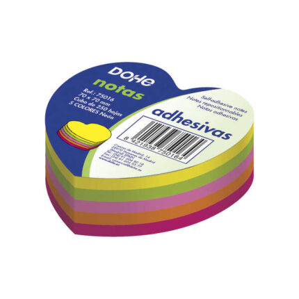 Dohe Blocco da 250 foglietti adesivi a forma di cuore - Dimensioni 70x70 mm - Carta da 75 g - Ideale per l'ufficio e la scuola - Colori assortiti neon