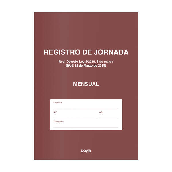 Libro di registrazione delle presenze Dohe - 12 fogli mensili - Ideale per 1 dipendente per 1 anno - Carta da 120 g