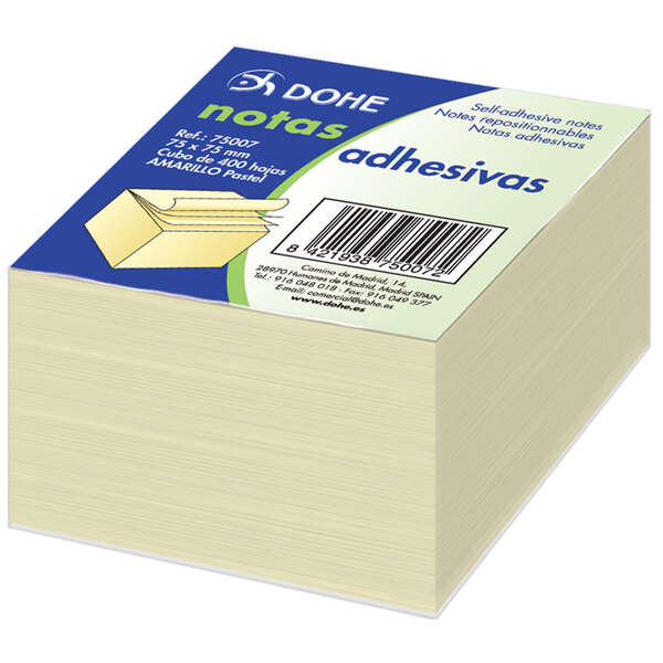 Dohe Cubo da 400 foglietti adesivi - Dimensioni 75x75 mm - Carta da 75 g - Ideale per ufficio e scuola - Colore giallo chiaro Dohe Cubo da 400 foglietti adesivi - Dimensioni 75x75 mm - Carta da 75 g - Ideale per ufficio e scuola - Colore giallo chiaro