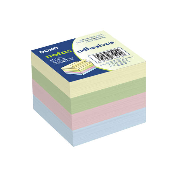 Dohe Blocco da 400 foglietti adesivi - Dimensioni 75x75 mm - Carta da 75 g - Ideale per l'ufficio e la scuola - Colori pastello assortiti