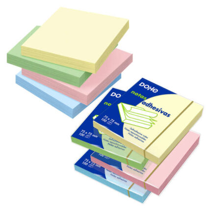 Blocco di foglietti adesivi riposizionabili Dohe - 75 g/m² - Confezione da 12 blocchi da 100 foglietti - Colori assortiti