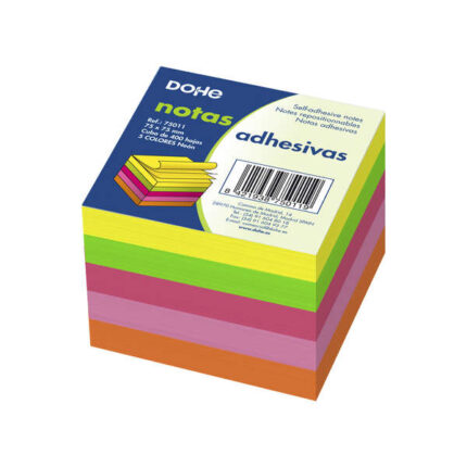 Dohe Blocco da 400 foglietti adesivi - Dimensioni 75x75 mm - Carta da 75 g - Ideale per l'ufficio e la scuola - Colori neon assortiti