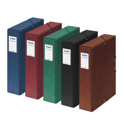 Scatola in cartone rivestita con carta stampata e plastificata - Dorso 7 cm - Sistema di chiusura con elastici