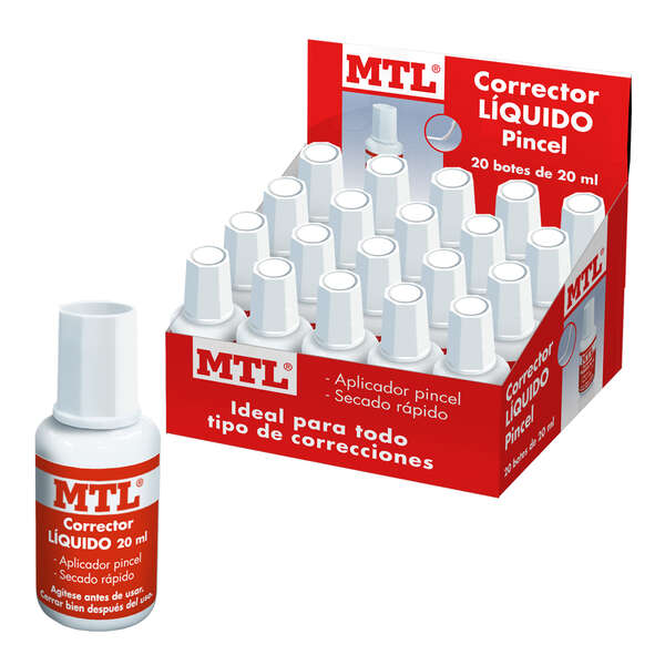 Dohe Espositore da 20 correttori liquidi con applicatore a pennello - 20 ml - Asciugatura rapida - Copertura efficace - Ideale per ufficio e scuola