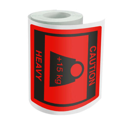 Dohe Rotolo da 500 etichette adesive prestampate Caution-Heavy - 80x80 mm - Per segnalare carichi pesanti - Ideale per la spedizione di pacchi