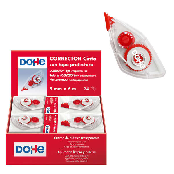 Dohe Espositore da 24 nastri correttori - Applicazione pulita e precisa - Copertura rapida - Corpo in plastica trasparente - Coperchio protettivo