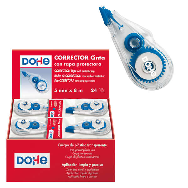 Dohe Espositore da 24 nastri correttori - Applicazione pulita e precisa - Copertura rapida - Corpo in plastica trasparente - Coperchio protettivo
