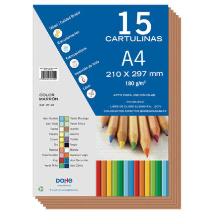 Dohe Confezione da 15 fogli di cartoncino A4 - Grammatura 180 g - Colori assortiti - Ideale per lavori manuali e progetti scolastici