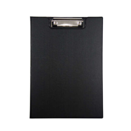 Dohe Cartella A4 con clip a pressione - Copertina in cartone rivestito in PVC opaco - Tasca interna - Colore nero