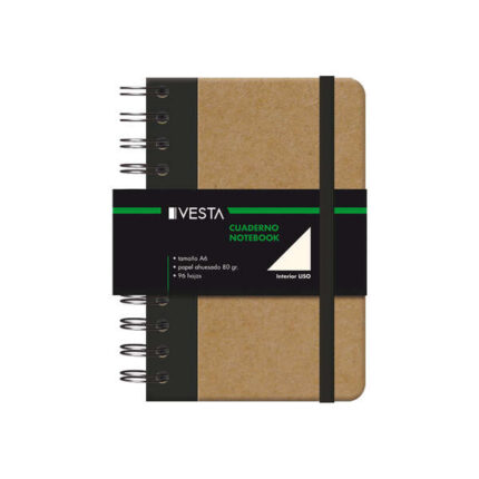 Dohe Quaderno in cartoncino con angoli arrotondati - Copertina in tre pezzi - Rilegatura a doppia spirale nera - 96 fogli di carta color avorio - Chiusura con elastici