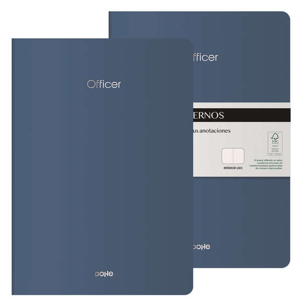 Dohe Officer Quaderno A4 40 fogli lisci - Carta color avorio 90 g/m² - Copertina in cartoncino 300 g/m² - Colore blu