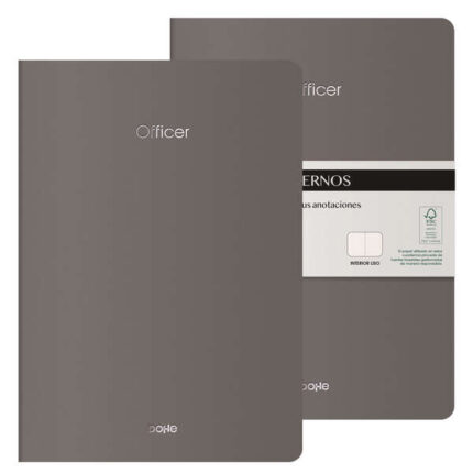 Dohe Officer Quaderno A4 40 fogli lisci - Carta color avorio 90 g/m2 - Copertina in cartoncino 300 g/m2 - Colore grigio