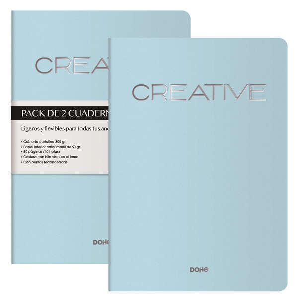 Dohe Creative Quaderno A4 40 fogli lisci - Carta color avorio 90 g/m² - Copertina in cartoncino 300 g/m² - Colore blu