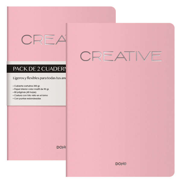 Dohe Creative Quaderno A4 40 fogli lisci - Carta color avorio 90 g/m² - Copertina in cartoncino 300 g/m² - Colore rosa