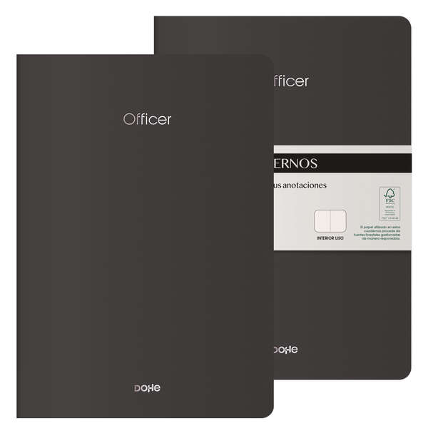 Dohe Officer Quaderno A4 40 fogli lisci - Carta color avorio 90 g/m² - Copertina in cartoncino 300 g/m² - Colore nero