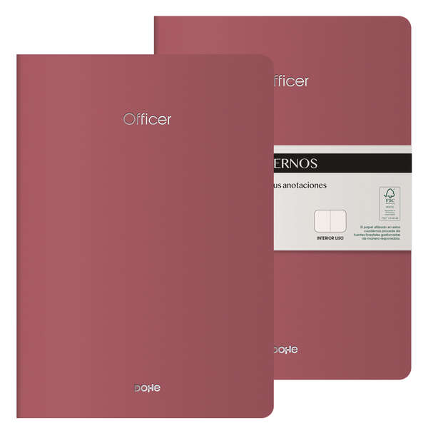 Dohe Officer Quaderno A4 40 fogli lisci - Carta color avorio 90 g/m² - Copertina in cartoncino 300 g/m² - Colore bordeaux