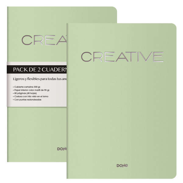 Dohe Creative Quaderno A4 40 fogli lisci - Carta color avorio 90 g/m² - Copertina in cartoncino 300 g/m² - Colore verde