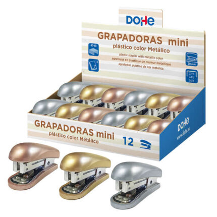 Dohe Espositore da 12 mini cucitrici da tavolo - Materiali plastici di prima qualità - Capacità di pinzatura fino a 15 fogli - Accetta graffette da 22/6