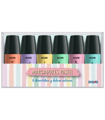 Dohe Confezione da 6 mini pennarelli fluorescenti pastello - Punta smussata con tratto da 1-5 mm - Colori assortiti