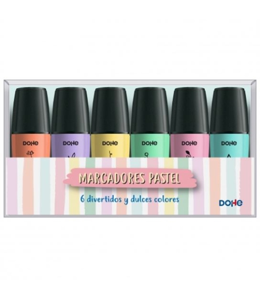 Dohe Confezione da 6 mini pennarelli fluorescenti pastello - Punta smussata con tratto da 1-5 mm - Colori assortiti