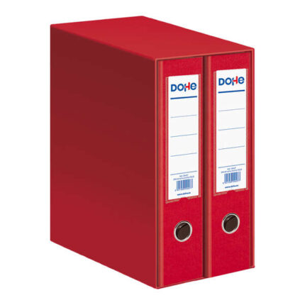 Dohe Modulo da 2 raccoglitori A4 a dorso largo con anelli e guida - Cartone rivestito in polipropilene - Angolari metallici - Leva di altissima qualità - Colore rosso