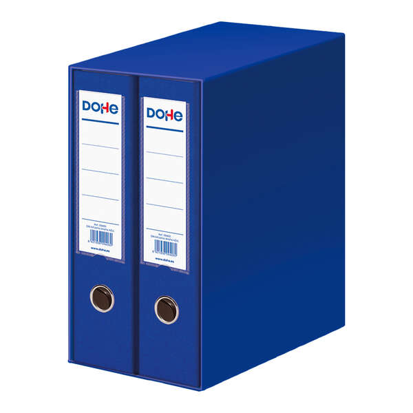 Dohe Modulo da 2 raccoglitori A4 a dorso largo con anello e gancio - Cartone rivestito in polipropilene - Angolari metallici - Leva di massima qualità - Colore blu