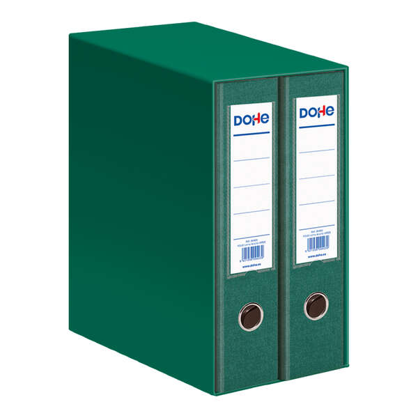 Dohe Modulo da 2 raccoglitori Folio a dorso largo con anello e gancio - Cartone rivestito in polipropilene - Angolari metallici - Leva di massima qualità - Colore verde