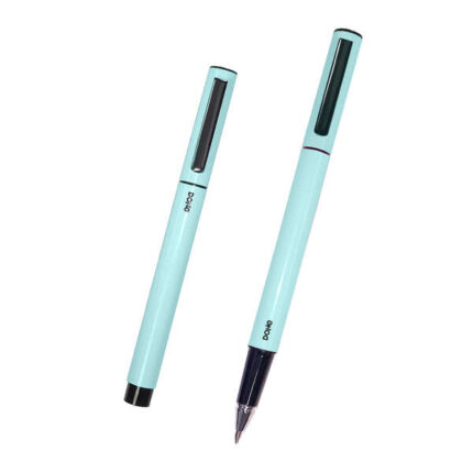 Dohe Eleganti penne a sfera in alluminio - Corpo ovale verde - Leggere ed ergonomiche - Cappuccio con clip - Inchiostro blu