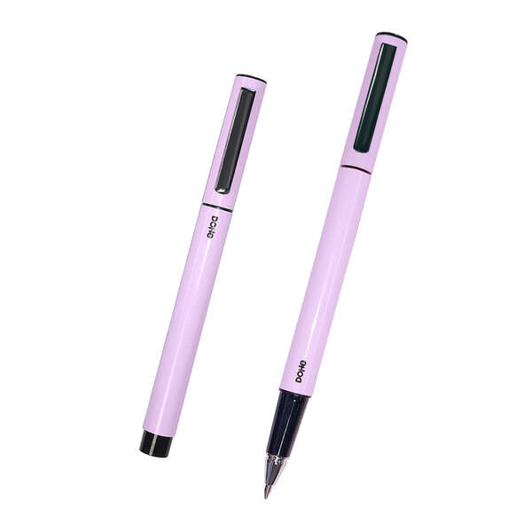 Dohe Eleganti penne a sfera in metallo leggero - Corpo ovale viola ergonomico - Cappuccio con clip - Realizzate in alluminio - Inchiostro blu