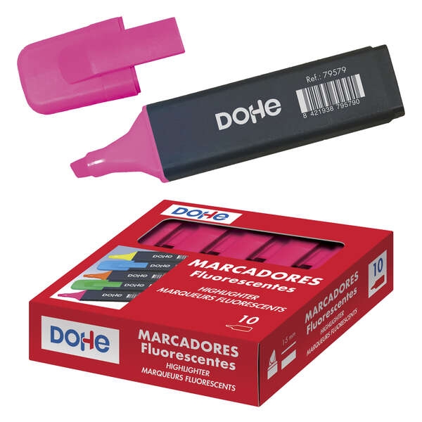 Dohe Pennarelli fluorescenti - Punta smussata da 1-5 mm - Clip sul cappuccio - Adatto a tutti i tipi di carta - Colore rosa