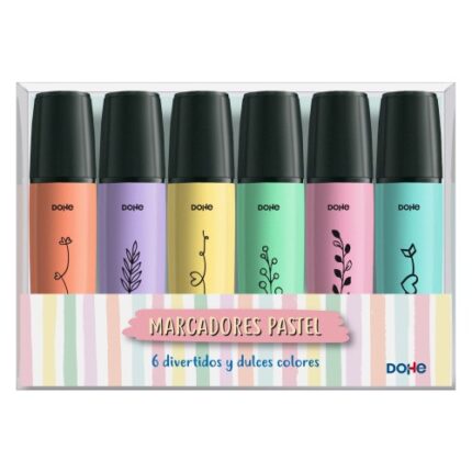 Confezione da 6 pennarelli fluorescenti Dohe in colori pastello - Punta smussata con tratto da 1-5 mm - Colori assortiti