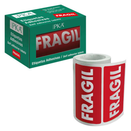 Dohe Rotolo da 200 etichette adesive Fragile - 100x50 mm - Caratteri bianchi su sfondo rosso - Ideale per la spedizione di pacchi