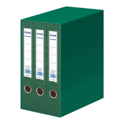 Dohe Modulo da 3 raccoglitori A4 a dorso stretto con anello e gancio - Cartone rivestito in polipropilene - Angolari metallici - Leva di massima qualità - Colore verde
