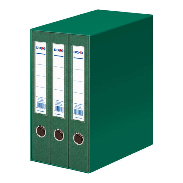 Dohe Modulo da 3 raccoglitori A4 a dorso stretto con anello e gancio - Cartone rivestito in polipropilene - Angolari metallici - Leva di massima qualità - Colore verde