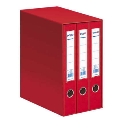 Dohe Modulo da 3 raccoglitori A4 a dorso stretto con anello e gancio - Cartone rivestito in polipropilene - Angolari metallici - Leva di massima qualità - Colore rosso
