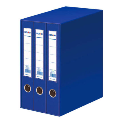 Dohe Modulo da 3 raccoglitori A4 a dorso stretto con anello e gancio - Cartone rivestito in polipropilene - Angolari metallici - Leva di massima qualità - Colore blu
