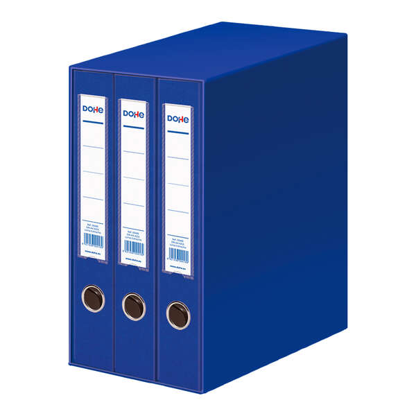 Dohe Modulo da 3 raccoglitori A4 a dorso stretto con anello e gancio - Cartone rivestito in polipropilene - Angolari metallici - Leva di massima qualità - Colore blu