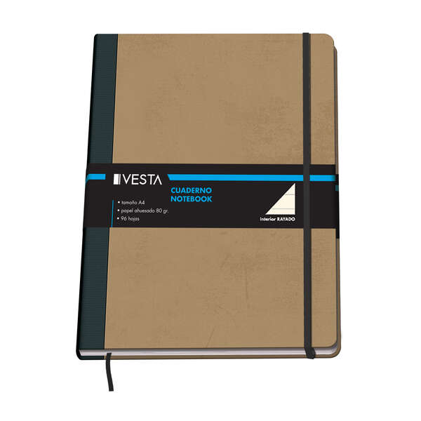 Dohe Quaderno in cartoncino con angoli arrotondati - 96 fogli di carta color avorio da 80 g - Copertina in tre pezzi con dorso in tessuto - Chiusura con elastici e nastro segnalibro