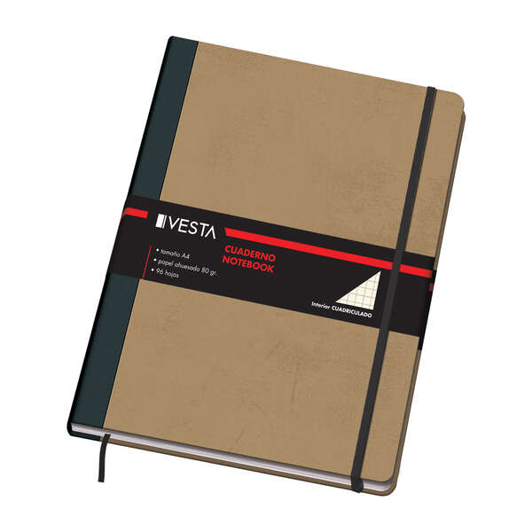 Dohe Quaderno in cartoncino con angoli arrotondati - 96 fogli di carta color avorio da 80 g - Copertina in tre pezzi con dorso in tessuto - Chiusura con elastici e nastro segnalibro
