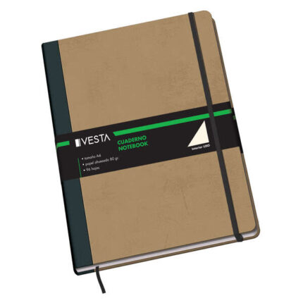 Dohe Quaderno in cartoncino con angoli arrotondati - 96 fogli di carta color avorio da 80 g - Copertina in tre pezzi con dorso in tessuto - Chiusura con elastici e nastro segnalibro
