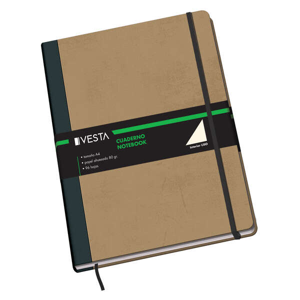 Dohe Quaderno in cartoncino con angoli arrotondati - 96 fogli di carta color avorio da 80 g - Copertina in tre pezzi con dorso in tessuto - Chiusura con elastici e nastro segnalibro