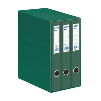 Dohe Oficolor Set di 3 raccoglitori A4 in cartone rivestito in polipropilene - Anelli misti da 40 mm - Occhiello e portaetichetta sul dorso - Colore verde