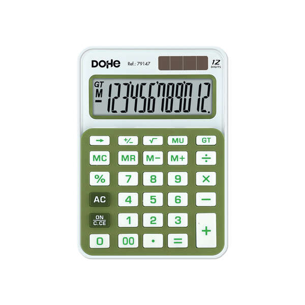 Dohe Calcolatrice da tavolo piccola a 12 cifre - Tasti di grandi dimensioni - 4 tasti di memoria - Spegnimento automatico - Alimentazione solare e a batterie - Colore bianco/verde