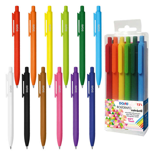 Dohe Confezione da 12 penne a sfera retrattili Tacto Soft - Punta a sfera metallica da 1 mm - Tratto da 0