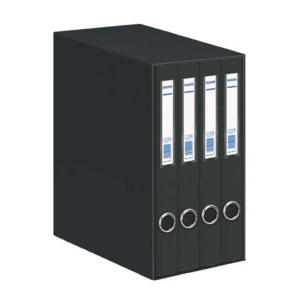 Dohe Oficolor Modulo di 4 raccoglitori A4 in cartone rivestito in polipropilene - Anelli misti da 25 mm - Occhiello e portaetichetta sul dorso - Colore nero