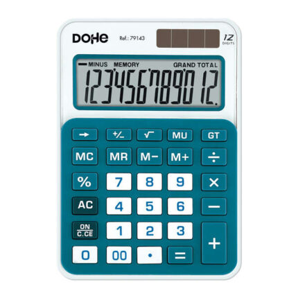 Dohe Calcolatrice da tavolo media a 12 cifre - Tasti di grandi dimensioni - 4 tasti di memoria - Spegnimento automatico - Alimentazione solare e a batterie - Colore bianco/blu
