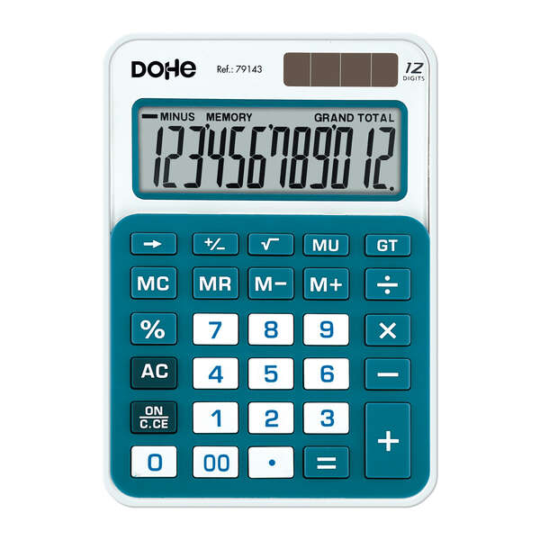 Dohe Calcolatrice da tavolo media a 12 cifre - Tasti di grandi dimensioni - 4 tasti di memoria - Spegnimento automatico - Alimentazione solare e a batterie - Colore bianco/blu Dohe Calcolatrice da tavolo media a 12 cifre - Tasti di grandi dimensioni - 4 tasti di memoria - Spegnimento automatico - Alimentazione solare e a batterie - Colore bianco/blu