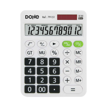 Dohe Calcolatrice elettronica a 12 cifre - Display inclinato - Alimentazione solare e a batteria - Spegnimento automatico - Tasti di grandi dimensioni - Funzioni avanzate - Plastica resistente