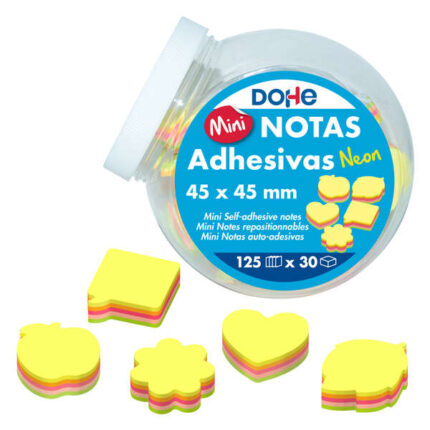 Dohe Espositore da 30 mini blocchi da 125 foglietti adesivi - Dimensioni 45x45 mm - Forme assortite - Colori neon assortiti