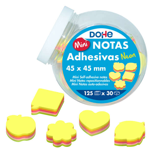 Dohe Espositore da 30 mini blocchi da 125 foglietti adesivi - Dimensioni 45x45 mm - Forme assortite - Colori neon assortiti